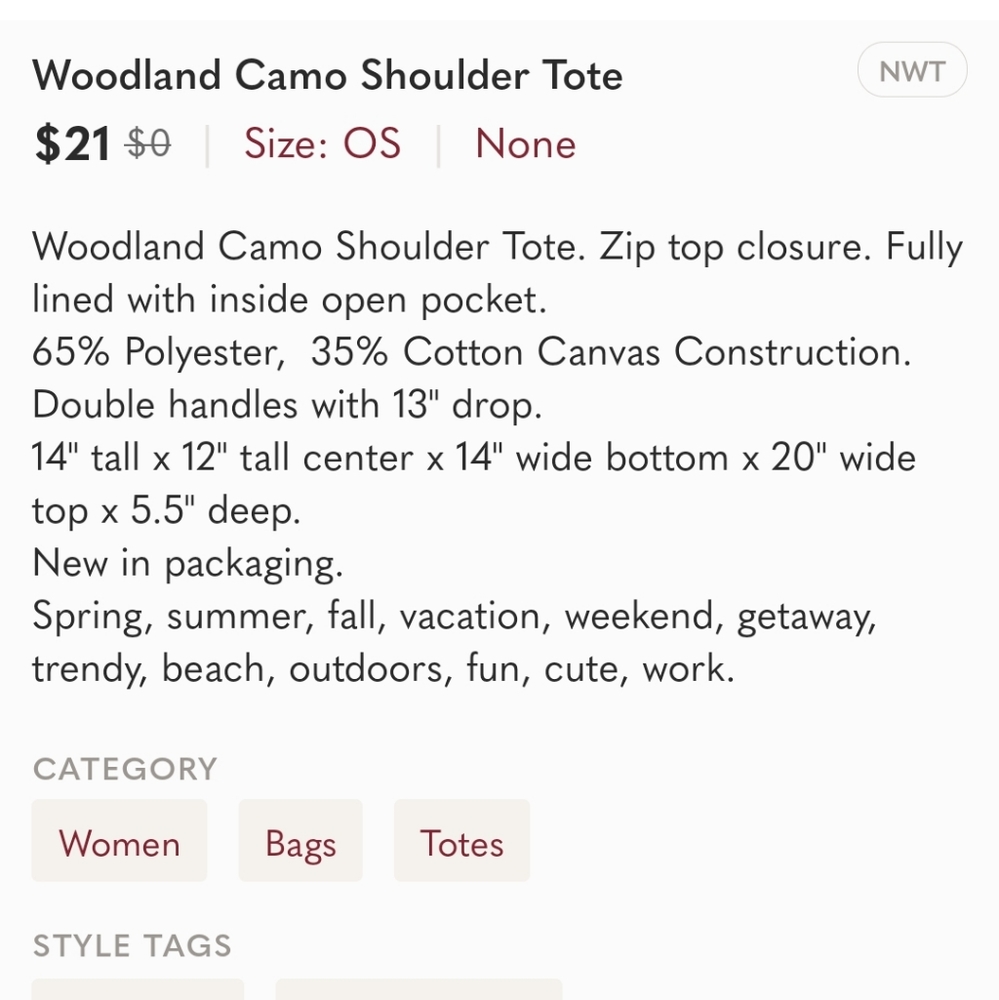 Woodland Camo Shoulder Tote - Picture 2 of 2